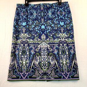 Talbots Paisley Pencil Skirt Sze 12 Blue Green Feminine Evening Business Casual